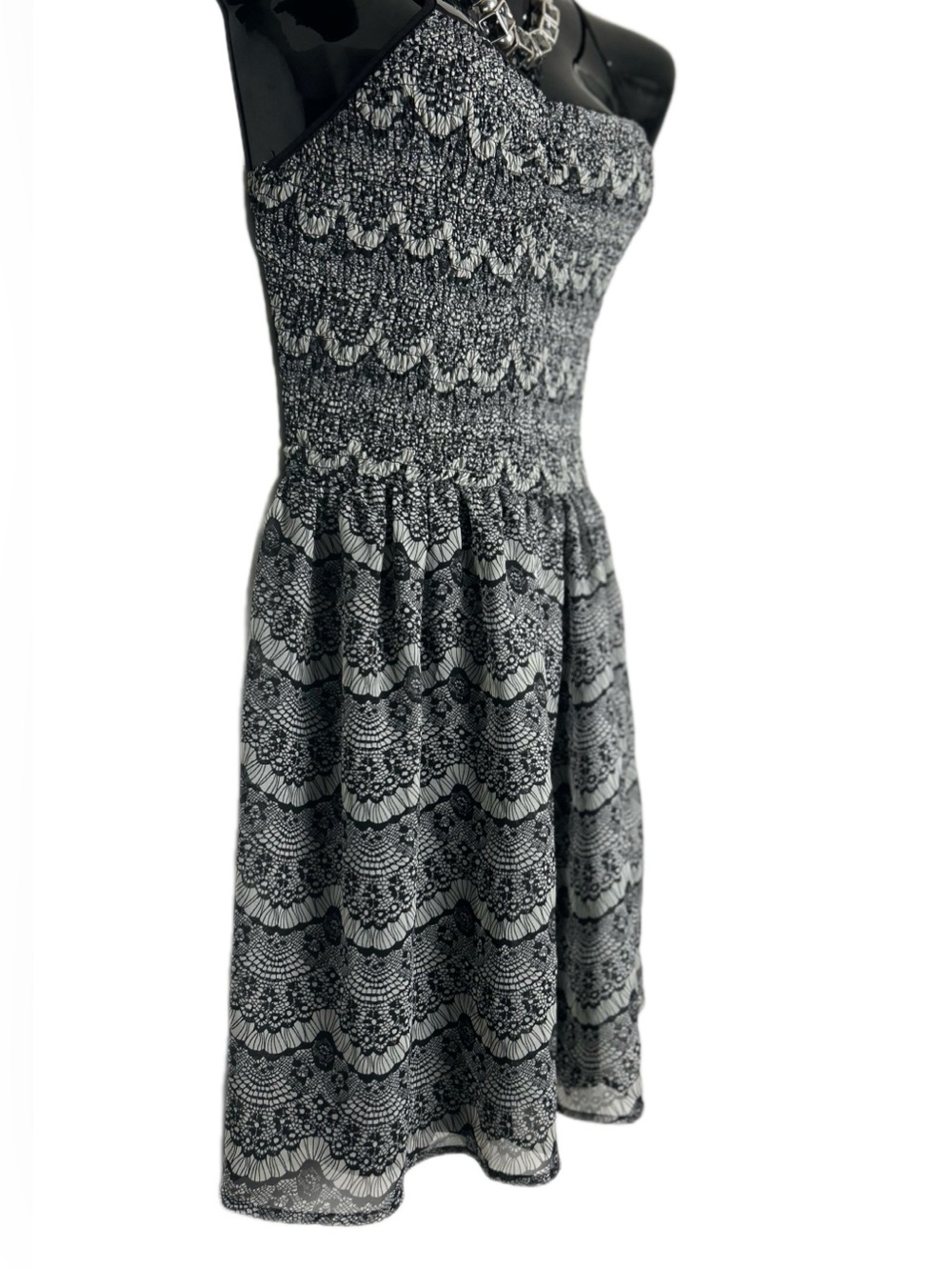 Black and White Strapless Smocked Sundress - Picture 4 of 16